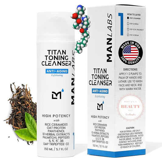 Man Labs Titan Anti-Aging Mens Face Wash – For Men, Cleanse, Hydrate, Revitalize – Gentle Exfoliating Face Cleanser – Men, Skin Care – Herbal Extracts, Ceramides, Peptides, All Skin Types – Unscented