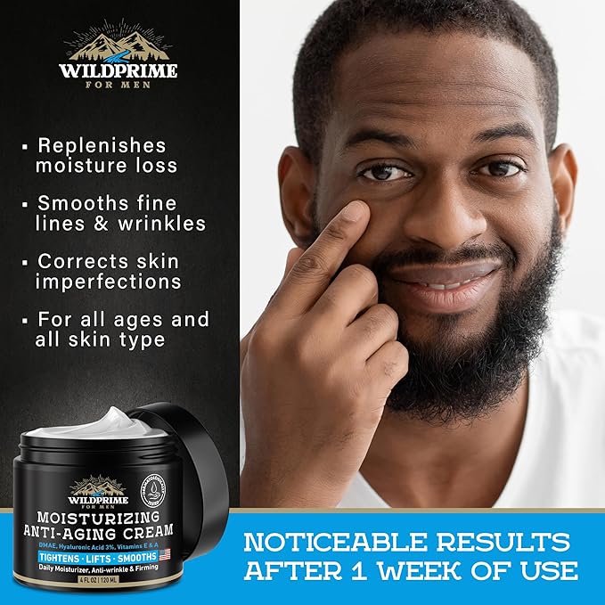 Men's Face Moisturizer Cream - Anti Aging & Wrinkle - Men's Shave Lotion - Made in USA - Collagen, Hyaluronic Acid, Vitamins E & A, Avocado Oil - Age Facial Skin Care, Day & Night Moisturizing, 4 oz