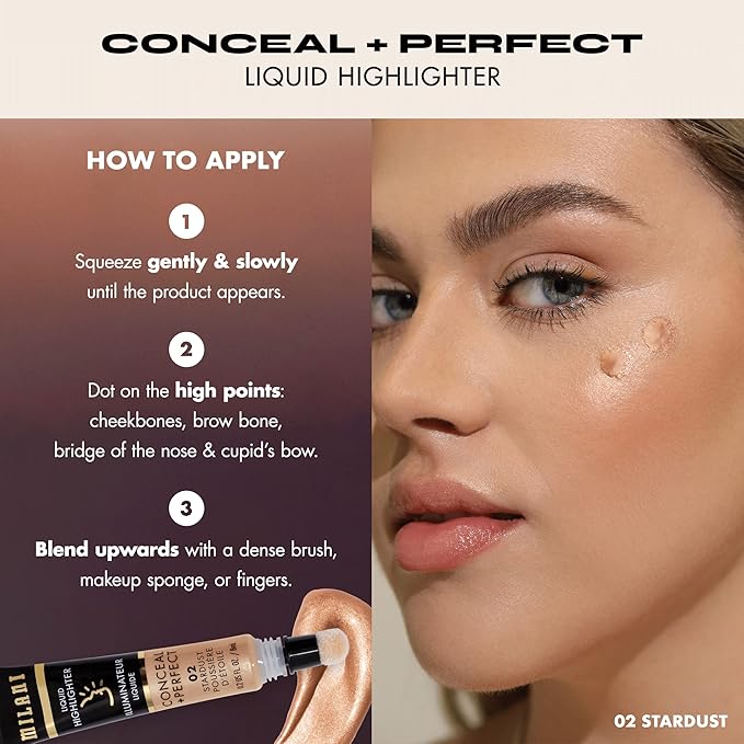 Milani Conceal + Perfect Liquid Highlighter for Added Glow, Face Lift Collection - Solar