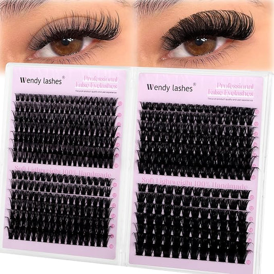 Lash Clusters Kit 60D+80D+100D+150D Wispy Individual Lashes Kit D-Curly Volume Lash Extensions 10-18mm Natural DIY Cluster Lashes Kit for Beginners