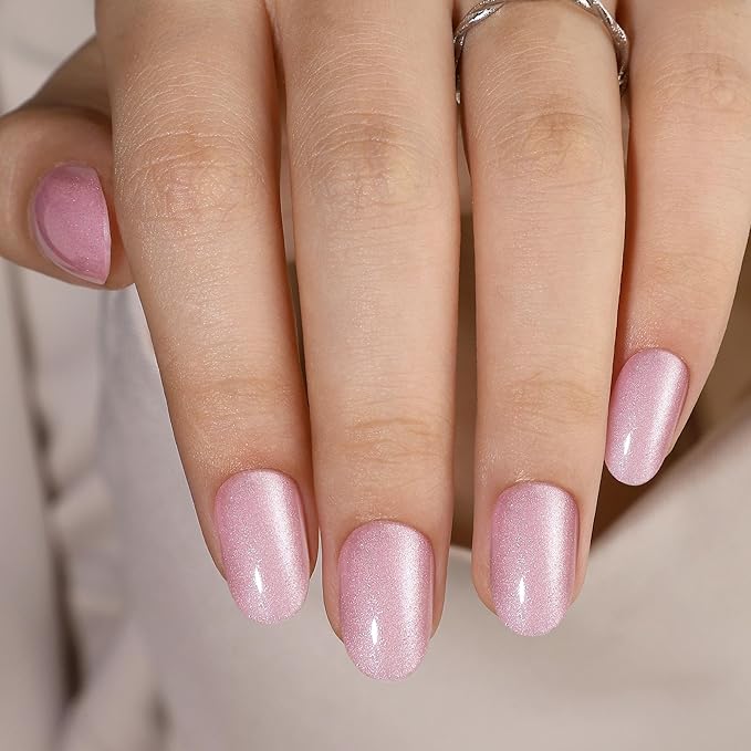 RPNZL Press On Nails - Blush | Short Oval Light Pink Cat Eye, UV Finish Almond Nails, Salon Quality | 32 Nails, 16 Sizes Kit with Glue and Adhesive Tabs I Female Founded