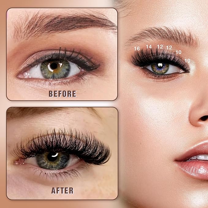 AILAISHI Lash Clusters Kit, DIY Cluster Eyelash Extensions 10‑20mm, 80D+100D, 216pcs Fluffy D Curl Natural Lashes–Fake Cat Eye Individual Clusters