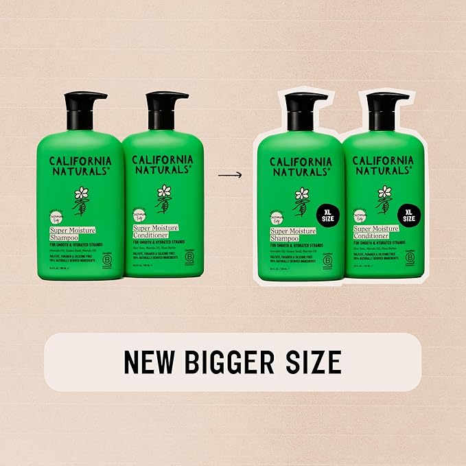 California Naturals Moisture Shampoo and Conditioner Set for Dry, Damaged Hair, Hair Care Bundle for Women and Men, Natural, Vegan, Cruelty, Silicone, Paraben, and Sulfate Free, Color Safe, 20 fl oz