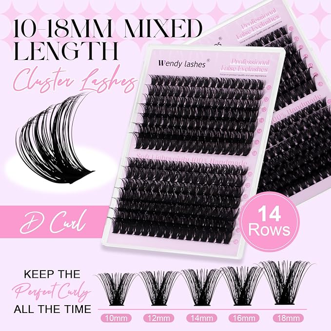 Lash Clusters 80D 100D Wispy Individual Lashes 280PCS D-Curly Volume Lash Extensions 10-18mm Natural DIY Cluster Lashes for Beginners(80D+100D,10-18mm,0.07D)