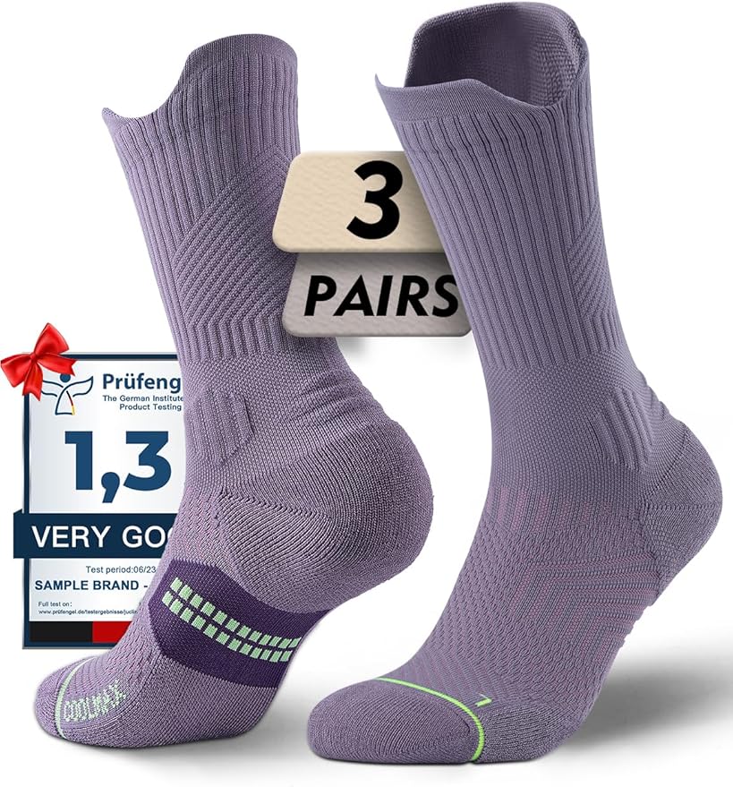 Juclise Womens Coolmax Bamboo Viscose Compression Running Crew Socks, Moisture-Wicking Anti-Blister Hiking&Gym Athletic