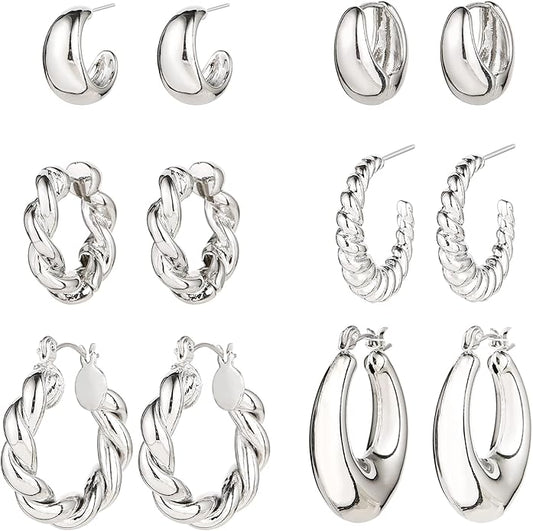 HILXURY Gold Chunky Hoop Earrings Set for Women, 14K Gold Plated Twisted Huggie Hoop Earring Hypoallergenic, Thick Open Hoops Set Lightweight
