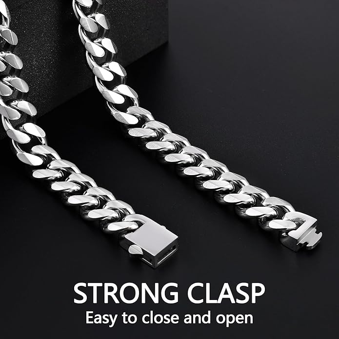 Fiusem 3.5mm Cuban Link Chains for Men, Silver Tone/Black/14K Gold Plated Stainless Steel Necklace Chain, Mens Necklace 16, 18, 20, 22, 24, 26, 28 Inch