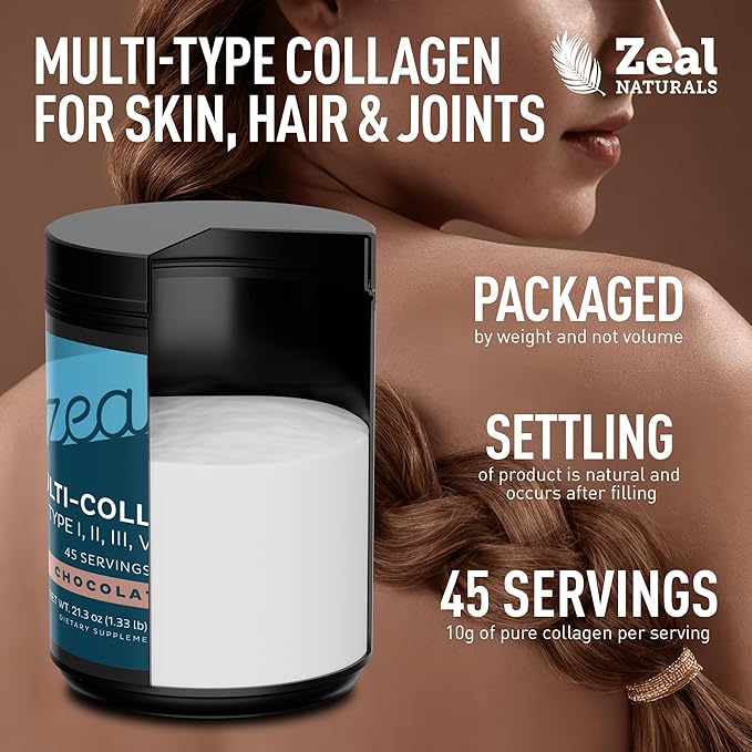 Premium Multi Collagen Peptides Powder (1, 2, 3, 5 & 10) with Protein. Vitamin C, Biotin, Hyaluronic Acid, for Hair Skin and Nails - Marine, Bovine, Chicken & Eggshell (Chocolate, 45 Servings)