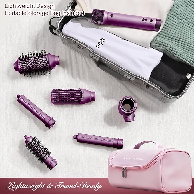 Mythsight StyleVibe 6-in-1 Air Styler, Hair Dryer & Blow Dryer Brush with Travel Case - Auto Wrap Curls (L/R), Fast Drying, Thermal Round Brush for Smooth Blowouts & Frizz-Free Volume, No Heat Damage