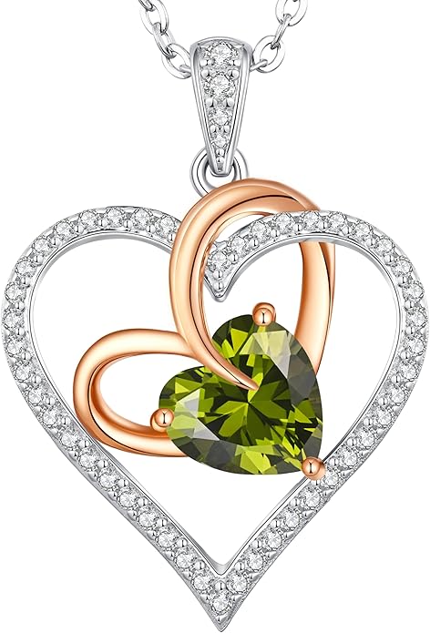OOBEE Birthstone Necklaces for Women, 925 Sterling Silver Gemstone Fine Love Heart Moissanite Necklace, Ideal Birthday Anniversary Mothers Day Jewelry Gifts for Wife Mom Girlfriend Her