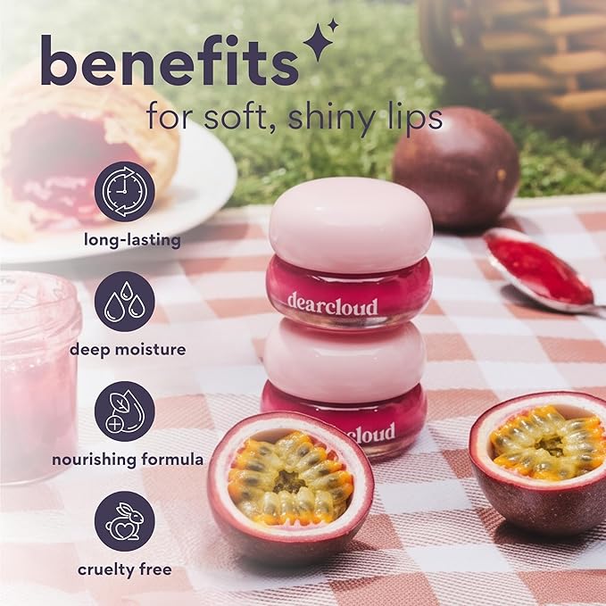 dearcloud Dewy Lip Jam – Hydrating Lip Balm & Gloss with Vitamin E, Korean Skincare (Passion Fruit)