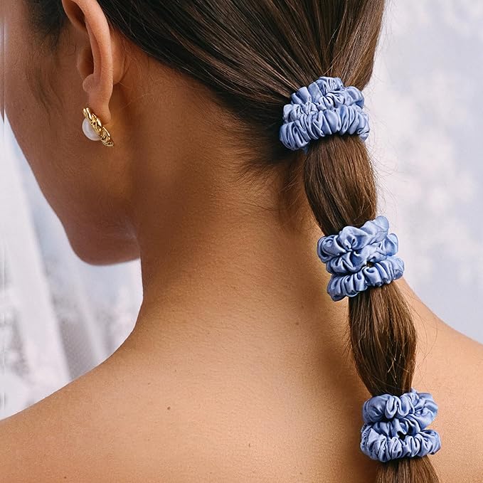 slip Skinny Scrunchies: Anti-Crease, Anti-Breakage Slipsilk™ Design Protects Delicate Hair | Includes 4 Pure Silk Scrunchies, Cornflower