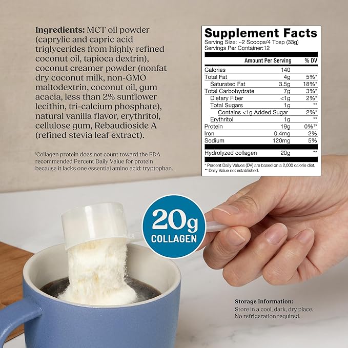 Bulletproof Vanilla Collagen Peptides Powder with MCT Oil, 14.3 Ounces, Grass-Fed Collagen Protein for Skin, Bone and Joint Support, Pasture Raised, No Added Hormones, Packaging May Vary