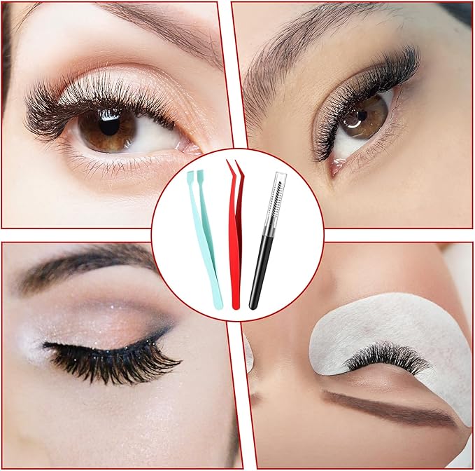 3 Pcs Stainless Steel Lash Tweezers for Eyelash Clusters Kit Eyelash Tweezers Flat Curved Tip for Lash Artists Women Eyelashes Extension Applications