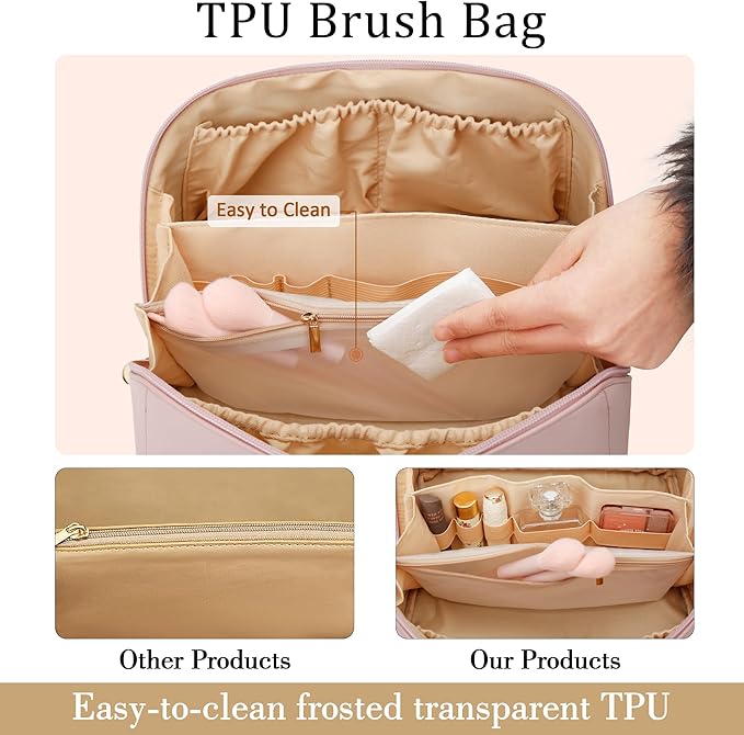 Gifts for Women Bridesmaid Gifts Personalized Initial Makeup Bag PU Leather Cosmetic Waterproof Travel Toiletry Bag (Large)