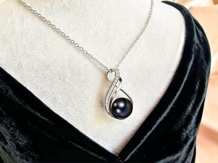 PEARLURA Black pearl necklace for women (Natural AAA+ 9mm) - Wedding anniversary's gift for wife (18k gold platted 925 sterling Silver)- christmas gifts for wife - Real pearls necklace for women - black pearls necklace - pearl pendant
