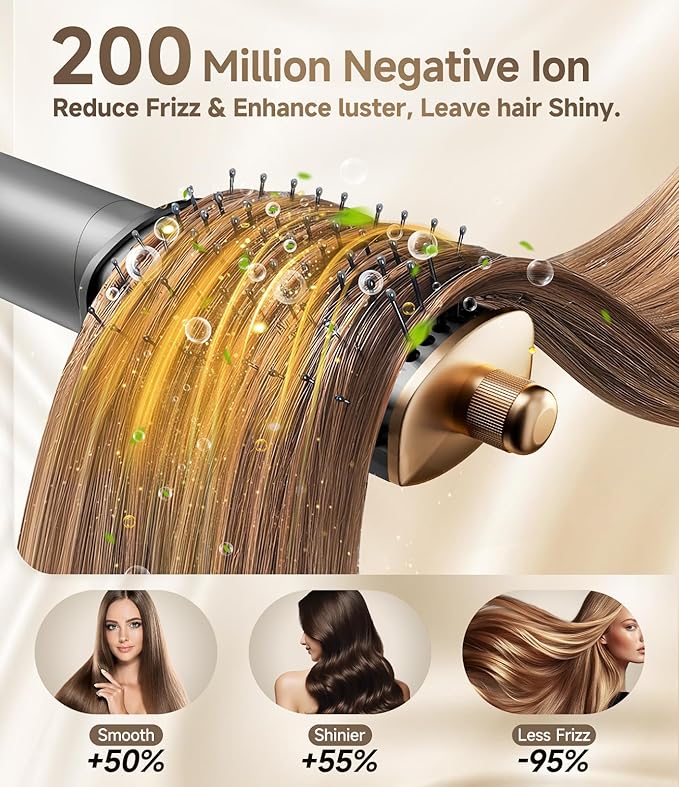 8 in 1 Hair Styler Curler & Air Dryer Brush, 110,000 RPM High-Speed Negative Ionic Foldable Hair Dryer Fast Drying, Multi Professional Hot Air Styler for Curling Volumizing Straightening Styling(Gray)