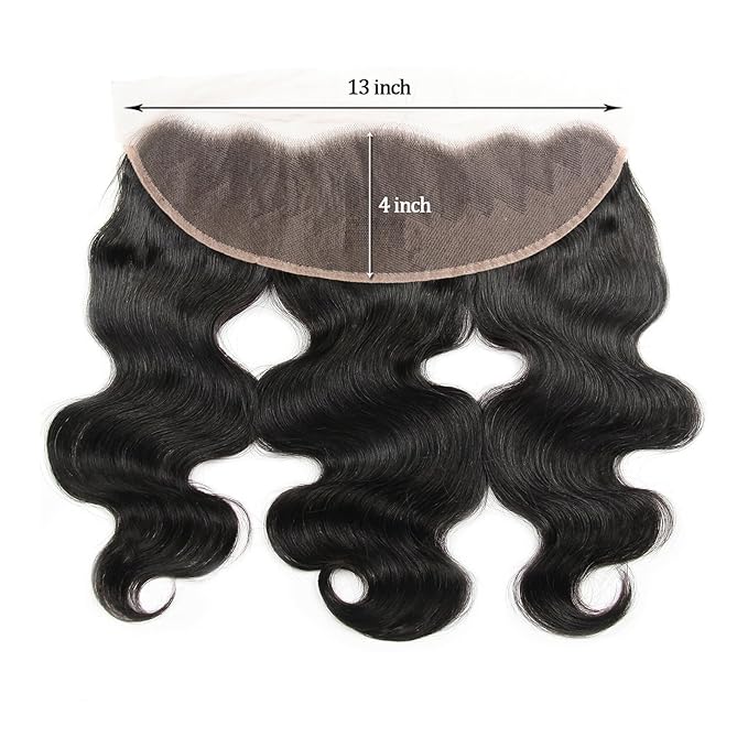 Human Hair Bundles with Frontal (14 14 16 16+14Frontal) 12A Body Wave Bundles with Frontal 13x4 HD Lace Frontal Brazilian Virgin Hair 4 Bundles with Frontal 150% Density Natural Color