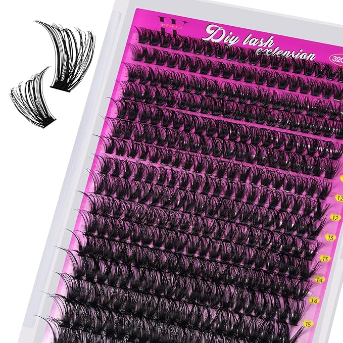 Lash Clusters 320PCS Individual Lashes D Curl Eyelash Clusters Mixed Length Cluster Eyelash Extensions Clusters Lashes with Thin Band Soft False Eyelashes DIY at Home(50D,D-Mix9-16mm)