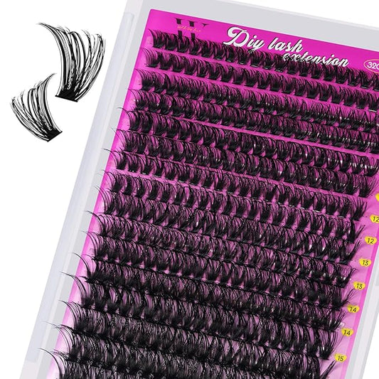 Lash Clusters 320PCS Individual Lashes D Curl Eyelash Clusters Mixed Length Cluster Eyelash Extensions Clusters Lashes with Thin Band Soft False Eyelashes DIY at Home(50D,D-Mix9-16mm)