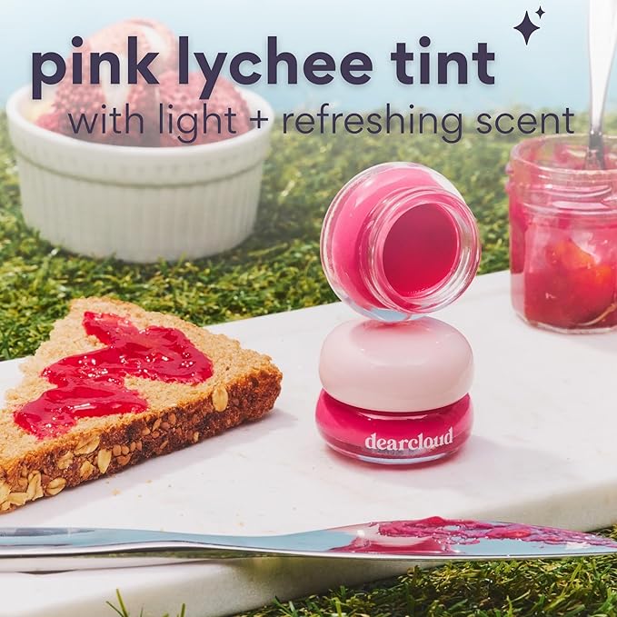 dearcloud Dewy Lip Jam – Hydrating Lip Balm & Gloss with Vitamin E, Korean Skincare (Pink Lychee)