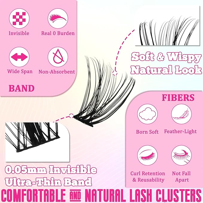 Gmagictobo Lash Clusters Fluffy DIY Lash Clusters Kit Volume Lash Extension Kit 570Pcs Individual Lashes Clusters Thin Band Eyelash Extension Kit Lash Bond and Seal Lash Tweezers