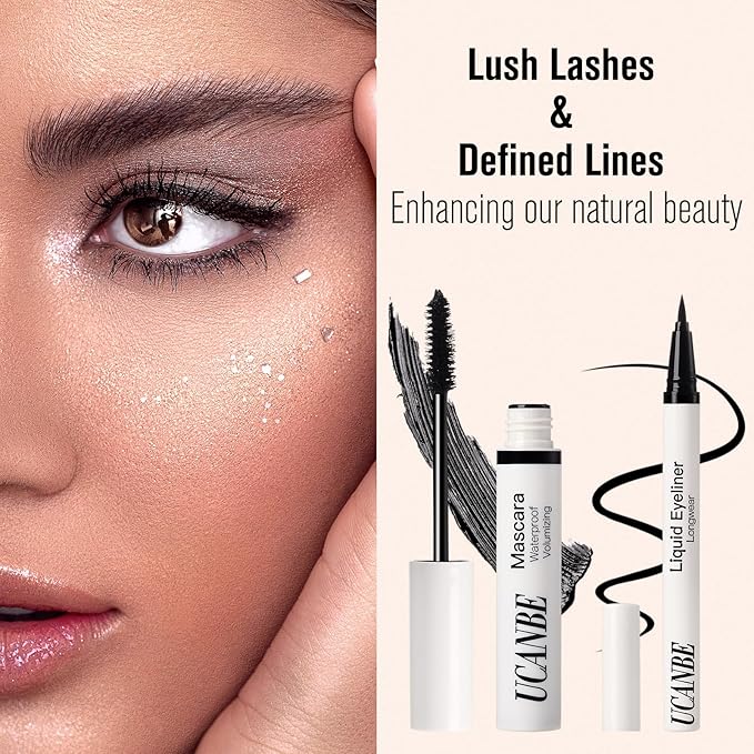 UCANBE Purple Mascara and Liquid Eyeliner Set, Waterproof Colored Eye Makeup Duo - Enhance Your Gaze with Natural Lasting Lift & Curl for Lashes and Pigmented Smudge-Proof Eye Liner