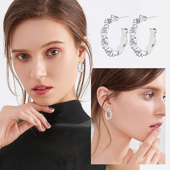 HILXURY Gold Chunky Hoop Earrings Set for Women, 14K Gold Plated Twisted Huggie Hoop Earring Hypoallergenic, Thick Open Hoops Set Lightweight
