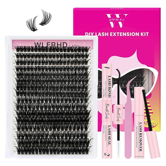 Lash Clusters Kit 320 Pcs DIY Individual Cluster Lashes D Curl Lash Extension Kit with Eyelash Bond and Seal, Remover, Tweezers Applicator Tool for False Eyelash Cluster Kit(80D, Mix9-16mm Kit)