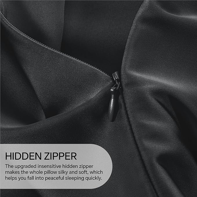 INFIIXSO Mulberry Silk Pillow Cases King Size Set of 2, Silk Pillowcase with Hidden Zipper 20"x36", Extraordinary Smooth and Soft Pillow Case for Hair and Skin(Black, 2 Pack)