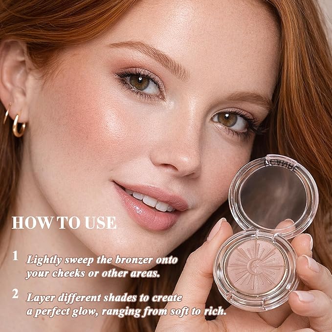 UCANBE Baked Luminous Bronzer Skin Enhancer, Buildable Powder Bronzer 2-in-1 Highlight and Contour, Ultra-Fine Smooth Formula, Long-Lasting Natural Sunkissed Glow - 02 Caramel Glow (Medium Bronze)