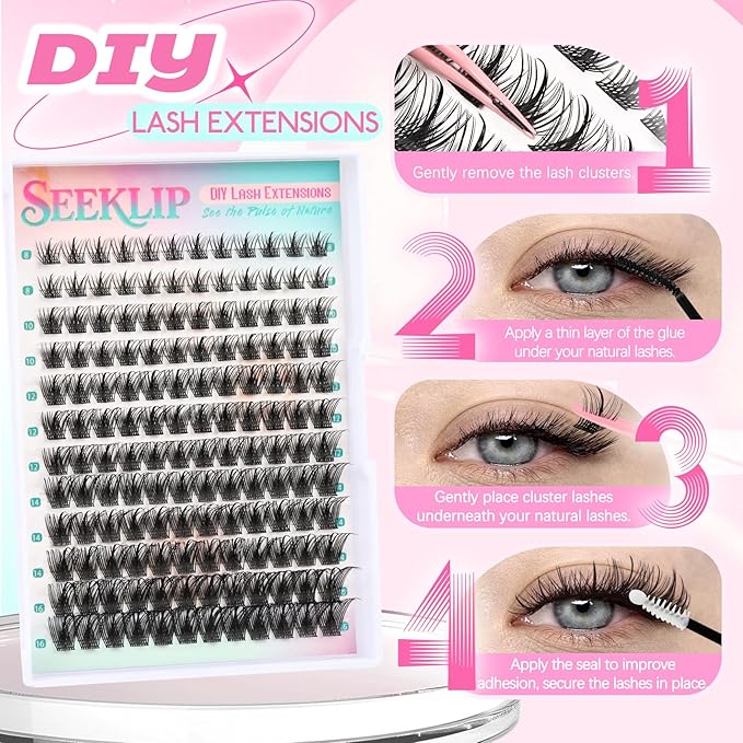 Lash Clusters Wispy Manga Lash Clusters C Curl Lightweight Spiky Doll Anime Eyelash Extensions 8-16MM Mixed 144Pcs Doe eyed Individual Lashes with Spikes for DIY at Home (Hibiscus)