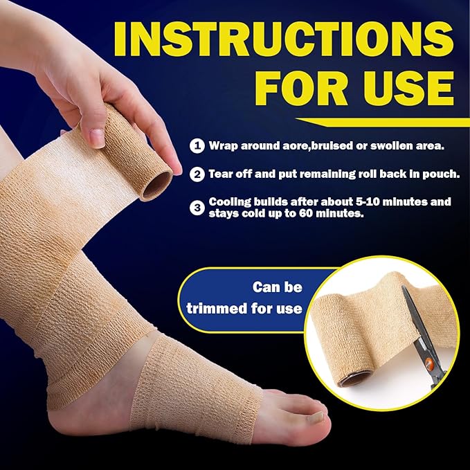 Geiserailie 2 Pcs Instant Cooling Ice Tape Self Sticking Compression Wrap Reusable Sport Ice Tapes No Refrigeration Needed Athletic Muscle Bandage for Pain Relief and Swelling (Skin Color,3 Inches)
