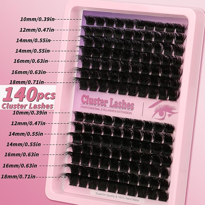 D Curl Lash Clusters Extensions 140 Pcs Individual Eye lash Clusters 300D Cluster Eyelash Lashes Wispy Clusters Lashes Makeup at Home - DIY Lash Extension Kit for Self Application