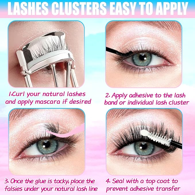Lash Clusters Kit 288pcs, Natural Wispy DIY Eyelash Lashes Clusters Extensions Kit, 10-18mm D Curl with Lash Glue, Brush Tweezer