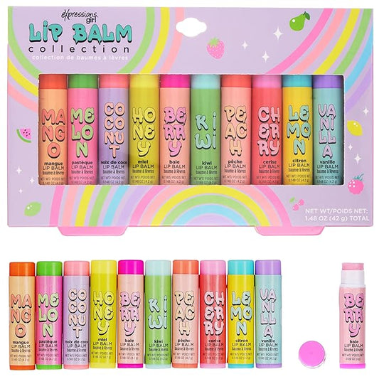 10pc Fruity Lip Balm Collection - Hydrating Lip Balms Infused w/Fresh Fruity Flavors - Vitamin Enriched Nourishing Lip Balm Set