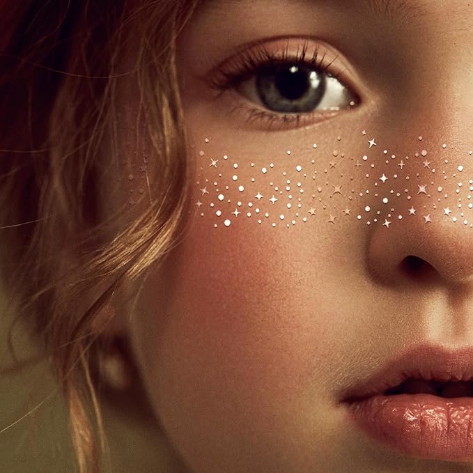 Glitter Freckles Face Tattoo - 10pcs Silver Face Glitter Makeup Speckles, Sparkle Makeup Patches