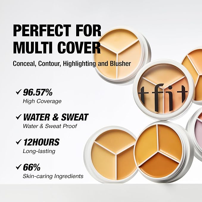 Multi-Use Pot Concealer - Triple Palette | High-Pigmented, Full Coverage & Crease-Proof | Korean Concealer for Dark Circles, Redness & Blemishes (01 Neutral, 0.52 Oz)