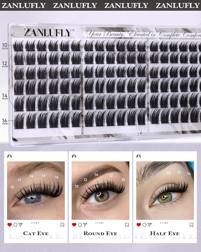 zanlufly Lash Clusters Eyelash Clusters Wispy Cluster Eyelash Extensions DIY Individual Lashes Natural Volume Lash Extension C Curly Cluster Lashes with Thin Band