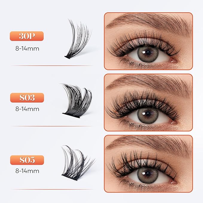 Lash Clusters-VYRILA 0.07mm Wispy Eyelashes C Curl Eyelash Clusters 8-14mix Individual Lashes Extension DIY at Home (30P+S03 186pcs-8-14mix)