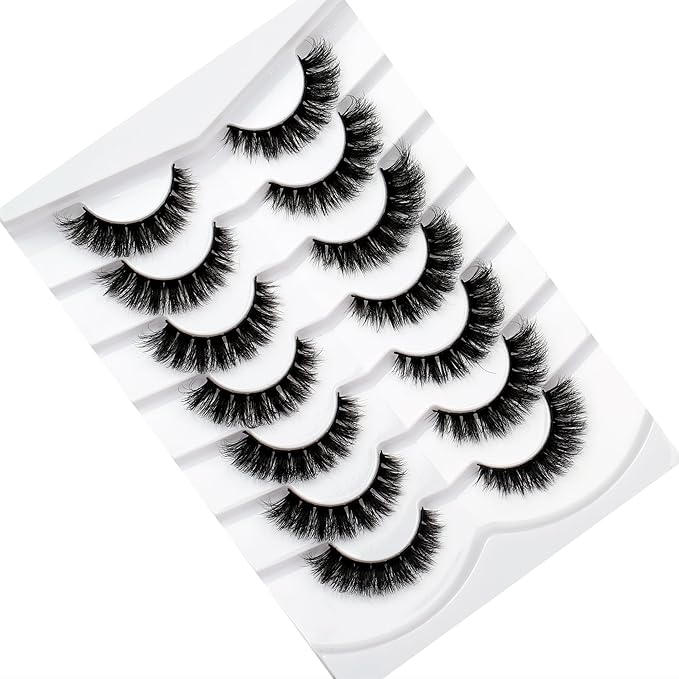 Pooplunch False Eyelashes Natural Volume Cat Eye Cluster Extensions Look Wispy Short Flared Fake Eyelash Faux Mink Lashes Strips 7 Pairs Pack