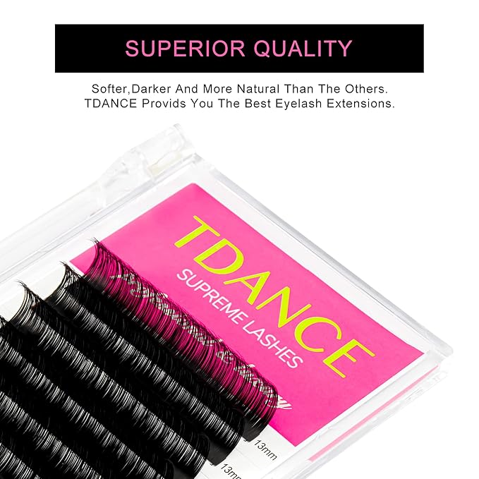 TDANCE Lash Extension Matte Black Eyelash Extension C CC D DD J B L Curl Volume & Classic Lash Extensions 0.03-0.18mm Thickness Professional Salon Use(0.18-CC,12 mm)
