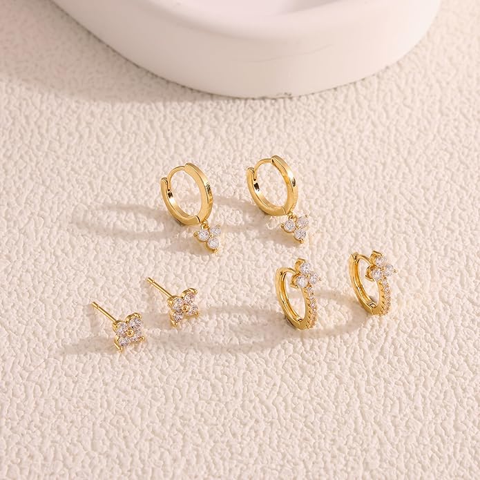 Freekiss 3 Pairs Gold Hoop Earrings Set: Dainty Stud Earrings Trendy Small 14K Gold Plated Hypoallergenic Dangle Cartilage Huggie Hoop Earrings for Women Gold Jewelry for Women Gifts