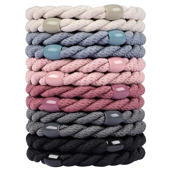12 pcs Braided Elastic Hair Ties, No-Metal Gentle Secure Hold Ponytail Holders, No Damage or Snagging Hair Bands, Perfect for Girls and Women with Thick or Curly Hair (Multicolor 10)