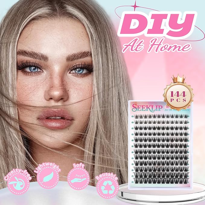 Lash Clusters Wispy Manga Lash Clusters C Curl Lightweight Spiky Doll Anime Eyelash Extensions 8-16MM Mixed 144Pcs Doe eyed Individual Lashes with Spikes for DIY at Home (Hibiscus)