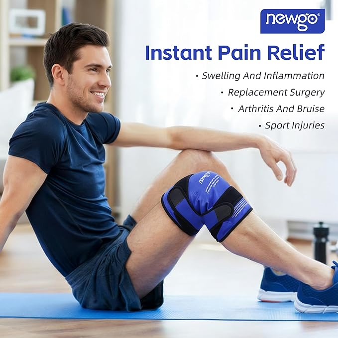 NEWGO Ice Pack for Knee Injuries Reusable, Knee Ice Pack Wrap Around Entire Knees for Replacement Surgery Recovery, Gel Cold Pack Wrap for Meniscus Tear, ACL, Swelling Pain Relief - Blue