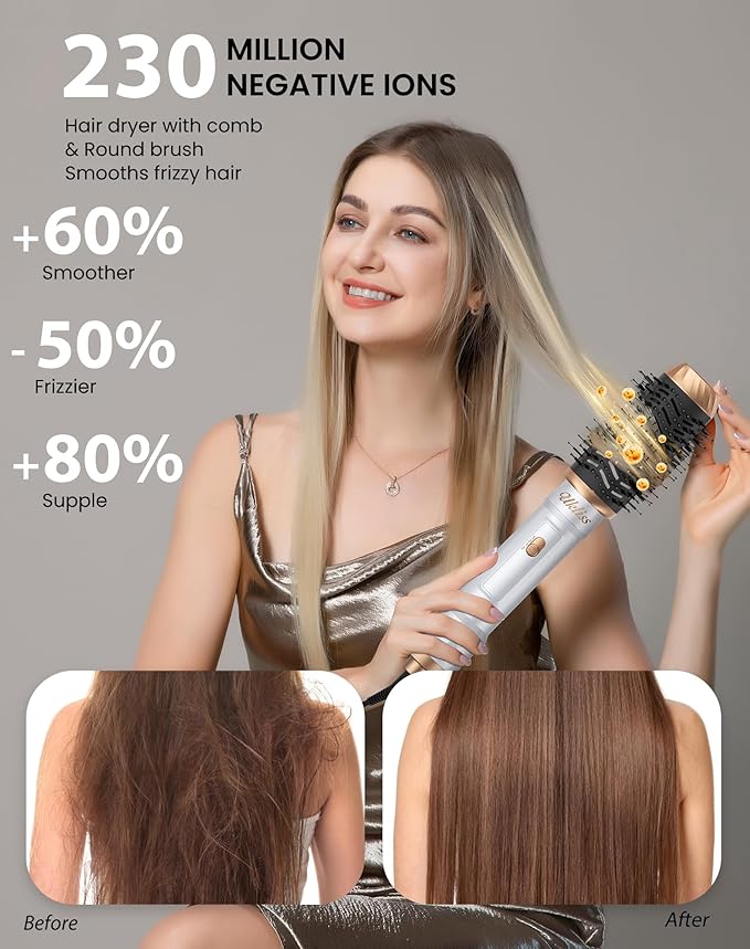 Ukliss Hair Dryer Brush 6 in 1 & Blow Dryer Brush | Controlled Airflow for Effortless Auto-Wrap Curls & Frizz-Free Shine, Salon Styling at Home for All Hair Types with ALCI Plug