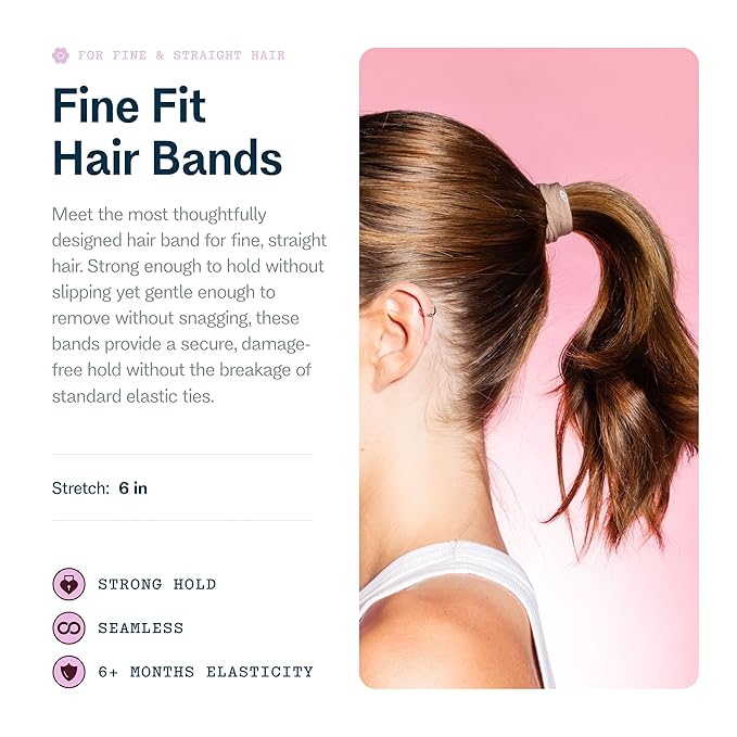 Gimme Beauty Fine Hair Elastic Bands - Slim-Fit Elastic Ties for Fine, Brittle, or Bleached Hair - No-Dent, Gentle-Grip Ponytail Holders for All-Day Comfort - 12 Pack, Brown/Tan