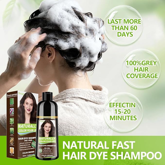 Vireo Color Light Brown Hair Dye Shampoo for Women & Men, 15 Min Gray Coverage, 3 in 1 Semi-Permanent Color with Natural Herbal Ingredients, Lasts 60 Days