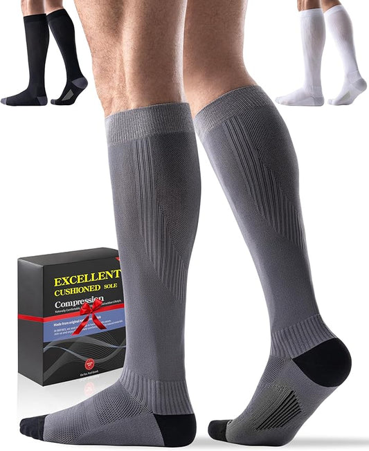 Bbfrey Compression Socks with Cushioned Sole & Arch Support - 15-20 mmHg Moderate Support Socks for Sports, Travel, Flying